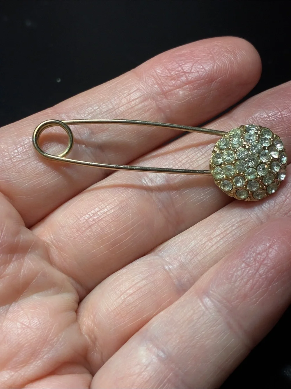 Vintage Gold Crystal Pave Safety Pin Brooch - Women Jewelry